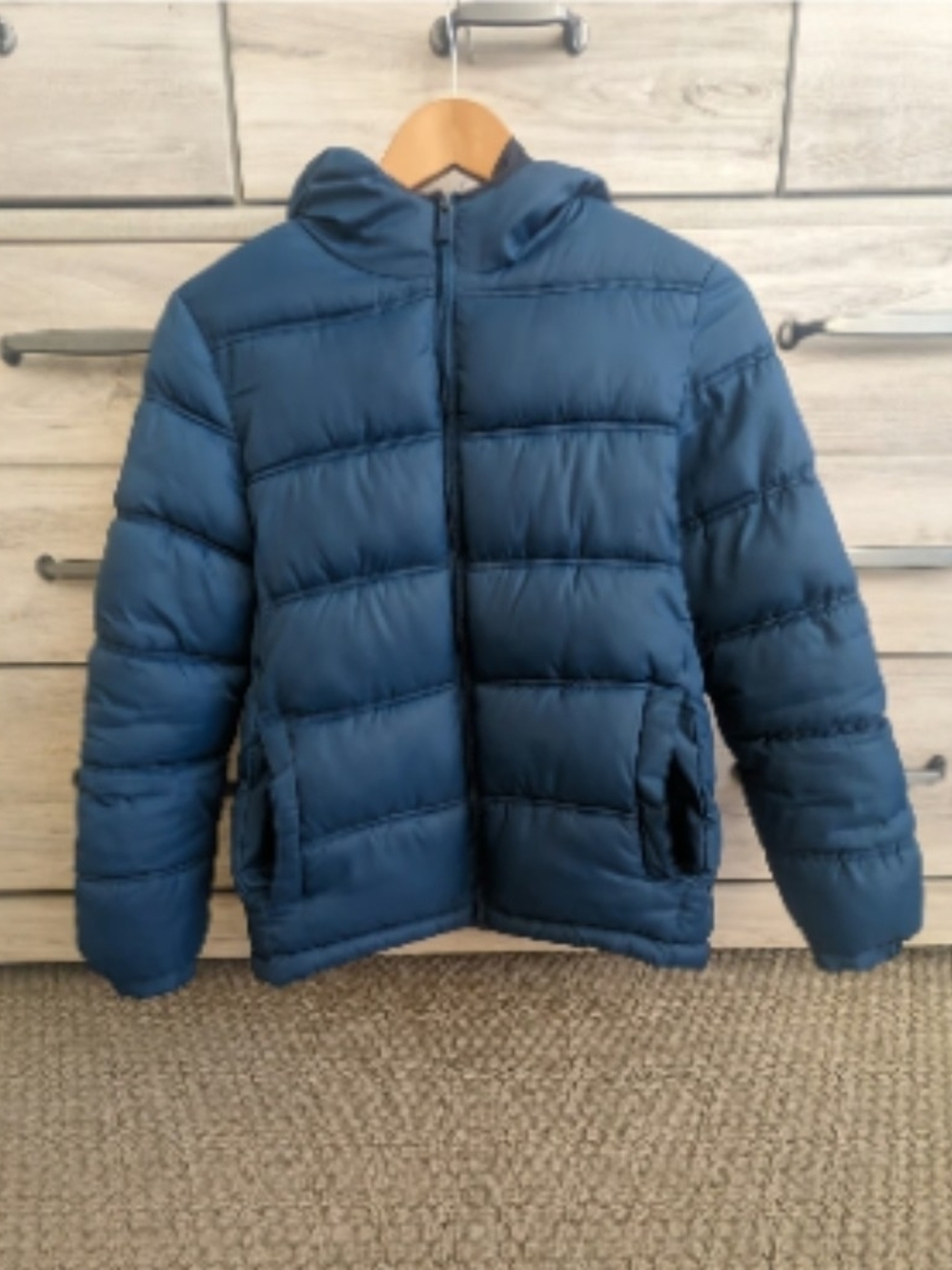 Boys Hooded Puffer Jacket in Teal Blue ZARA
